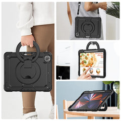 For iPad Pro 12.9 (2018) / (2020) / (2021) / (2022) 360-Degree Rotating Kickstand Tablet Case Anti-drop PC + Silicone Protective Cover with Shoulder Strap
