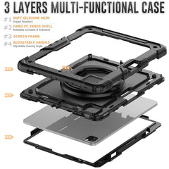 For iPad Pro 12.9 (2018) / (2020) / (2021) / (2022) 360-Degree Rotating Kickstand Tablet Case Anti-drop PC + Silicone Protective Cover with Shoulder Strap