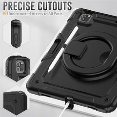 For iPad Pro 12.9 (2018) / (2020) / (2021) / (2022) 360-Degree Rotating Kickstand Tablet Case Anti-drop PC + Silicone Protective Cover with Shoulder Strap