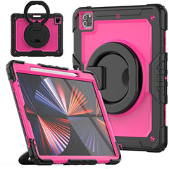 For iPad Pro 12.9 (2018) / (2020) / (2021) / (2022) 360-Degree Rotating Kickstand Tablet Case Anti-drop PC + Silicone Protective Cover with Shoulder Strap