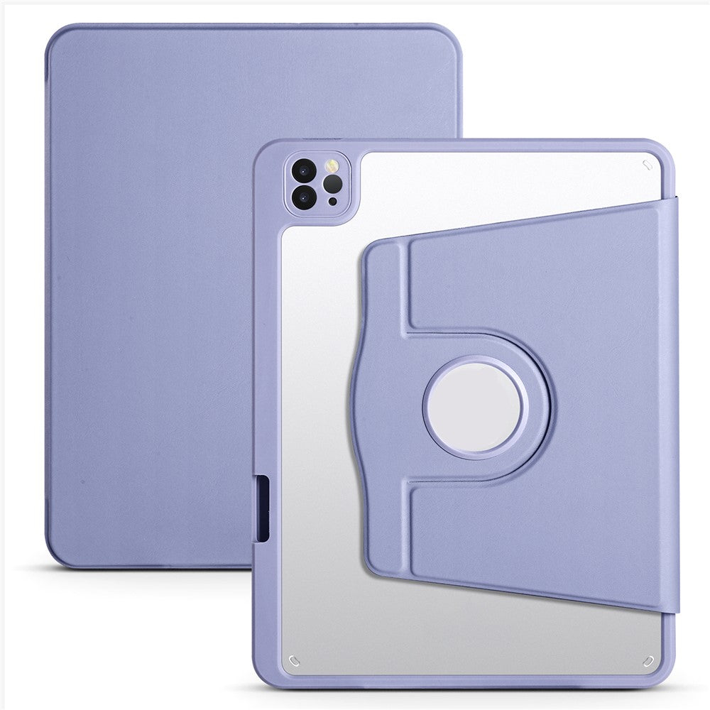 For iPad Pro 12.9-inch (2018) / (2020) / (2021) / (2022) PU Leather Cover Rotary Kickstand Acrylic Tablet Case with Pen Holder