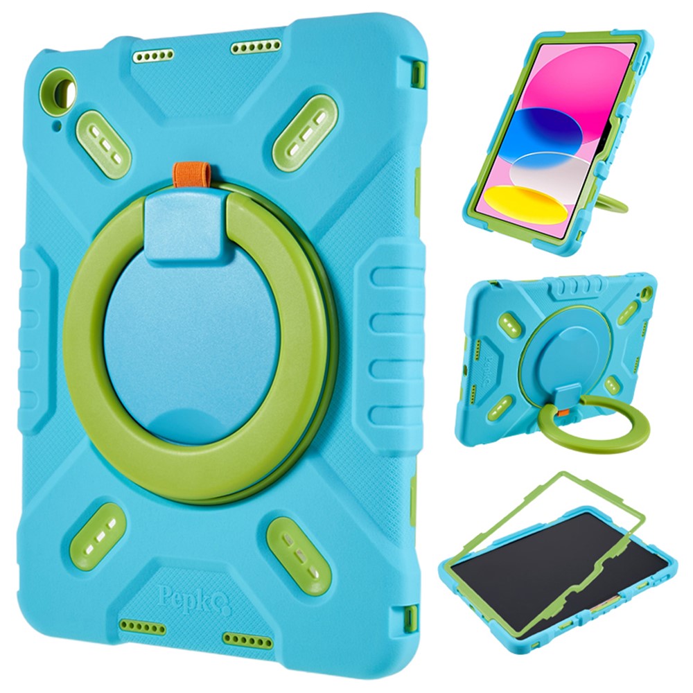 Étui PEPKOO pour tablette iPad (2025) / 10.9 (2022) avec rotation à 360 degrés et béquille en silicone + PC + ABS 