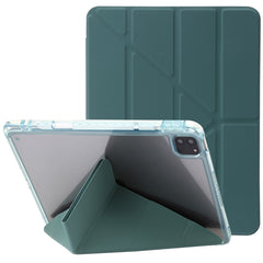For iPad Pro 12.9 (2022) / (2021) / (2020) / (2018) Origami Tri-fold Stand Case PU Leather Transparent Acrylic Tablet Cover