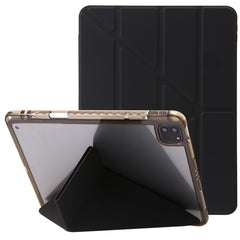 For iPad Pro 12.9 (2022) / (2021) / (2020) / (2018) Origami Tri-fold Stand Case PU Leather Transparent Acrylic Tablet Cover