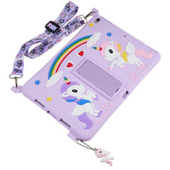 For iPad Pro 10.5-inch (2017) / Air 10.5 inch (2019) Silicone+PC Tablet Cover Cute Decor Kickstand Case with Strap