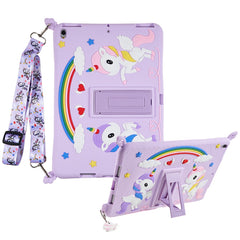 For iPad Pro 10.5-inch (2017) / Air 10.5 inch (2019) Silicone+PC Tablet Cover Cute Decor Kickstand Case with Strap