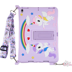 For iPad Pro 10.5-inch (2017) / Air 10.5 inch (2019) Silicone+PC Tablet Cover Cute Decor Kickstand Case with Strap