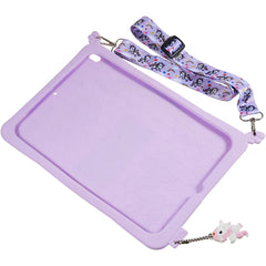 For iPad Pro 10.5-inch (2017) / Air 10.5 inch (2019) Silicone+PC Tablet Cover Cute Decor Kickstand Case with Strap
