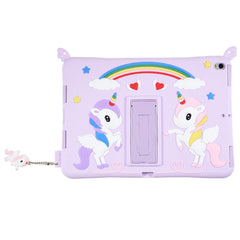 For iPad Pro 10.5-inch (2017) / Air 10.5 inch (2019) Silicone+PC Tablet Cover Cute Decor Kickstand Case with Strap