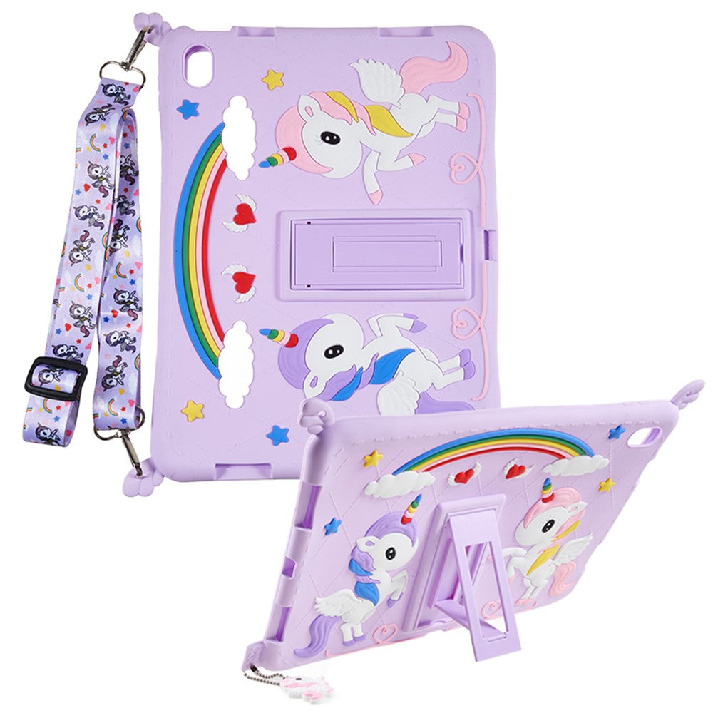 Cute Decor Tablet Shell for iPad (2025) / 10.9 (2022) Silicone+PC Tablet Cover Kickstand Case with Strap