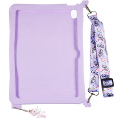 Cute Decor Tablet Shell for iPad (2025) / 10.9 (2022) Silicone+PC Tablet Cover Kickstand Case with Strap