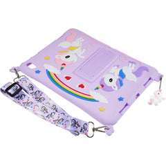 Cute Decor Tablet Shell for iPad (2025) / 10.9 (2022) Silicone+PC Tablet Cover Kickstand Case with Strap