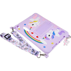 For iPad Air (2013) / Air 2 / iPad 9.7-inch (2017) / (2018) Cute Decor Shockproof Silicone+PC Tablet Cover Kickstand Case with Strap