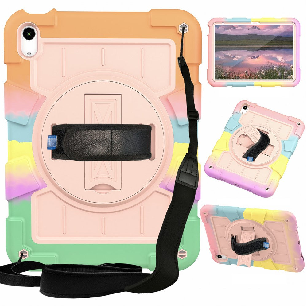 For iPad (2025) / 10.9 (2022) TPU+PC Tablet Case Rotating Hand Strap Kickstand Cover with Shoulder Strap