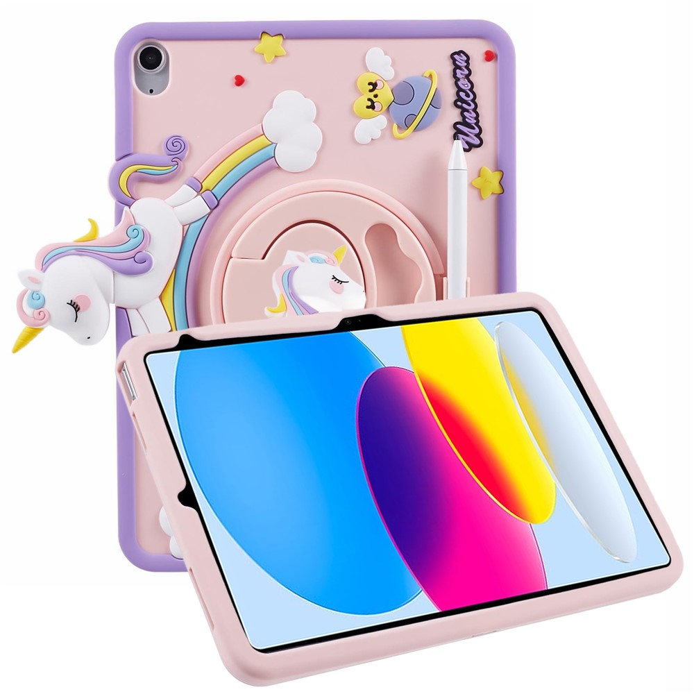 For iPad (2025) / 10.9 (2022) Case Cartoon Horse Design Kickstand PC + Silicone Tablet Cover