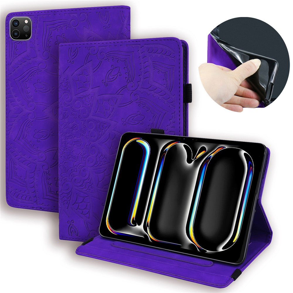 For iPad Air 13 (2025) / (2024) / Pro 12.9 (2020) / (2021) Case PU Leather Flower Pattern Stand Cover