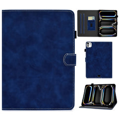 For iPad Pro 11 (2024) Cowhide Texture PU Leather Stand Tablet Case Card Holder Cover with Pen Holder Loop