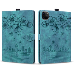 For iPad Air 13 (2025) / (2024) Pro 12.9 (2020) / (2021) Case Flower Cat Pattern Leather Smart Tablet Cover