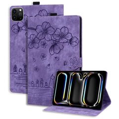 For iPad Air 13 (2025) / (2024) Pro 12.9 (2020) / (2021) Case Flower Cat Pattern Leather Smart Tablet Cover