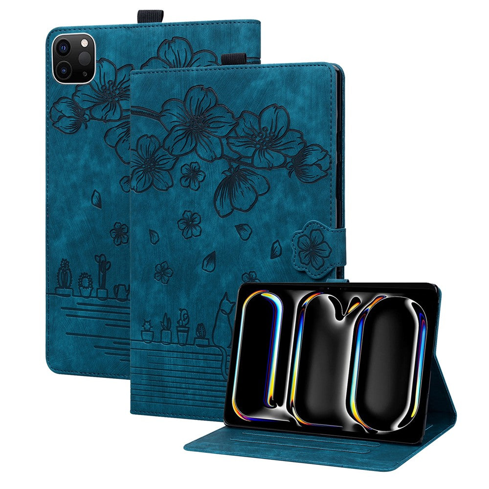 For iPad Air 13 (2025) / (2024) Pro 12.9 (2020) / (2021) Case Flower Cat Pattern Leather Smart Tablet Cover