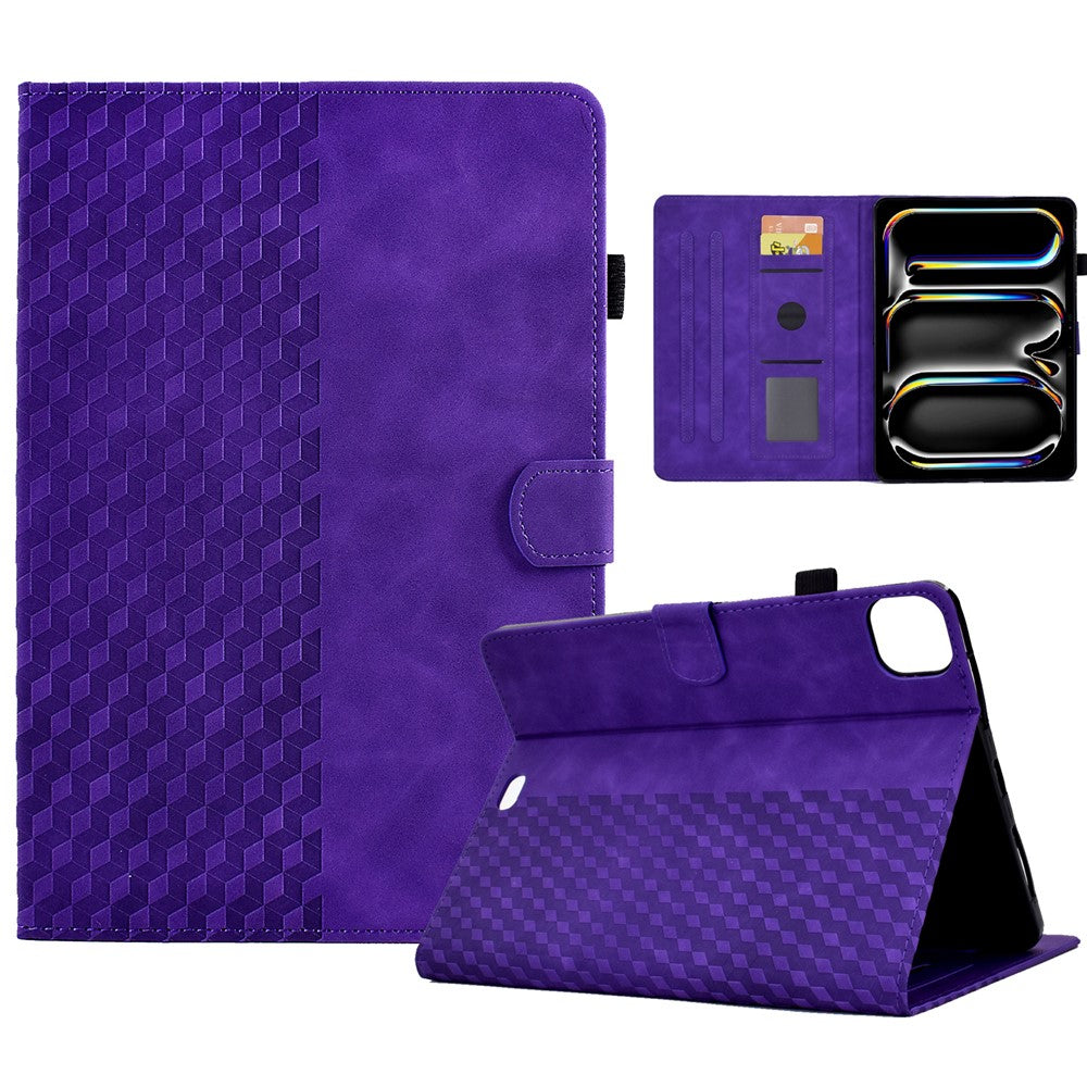 A3 For iPad Pro 11 (2024) Case Card Slots Leather Tablet Cover Block Pattern - TechGearPal