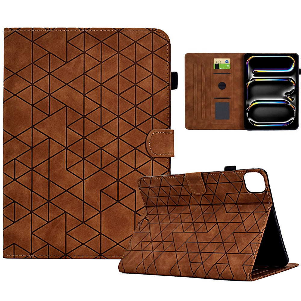 A6 For iPad Pro 11 (2024) Case Card Slots Stand Rhombus Auto Wake  /  Sleep Leather Tablet Cover