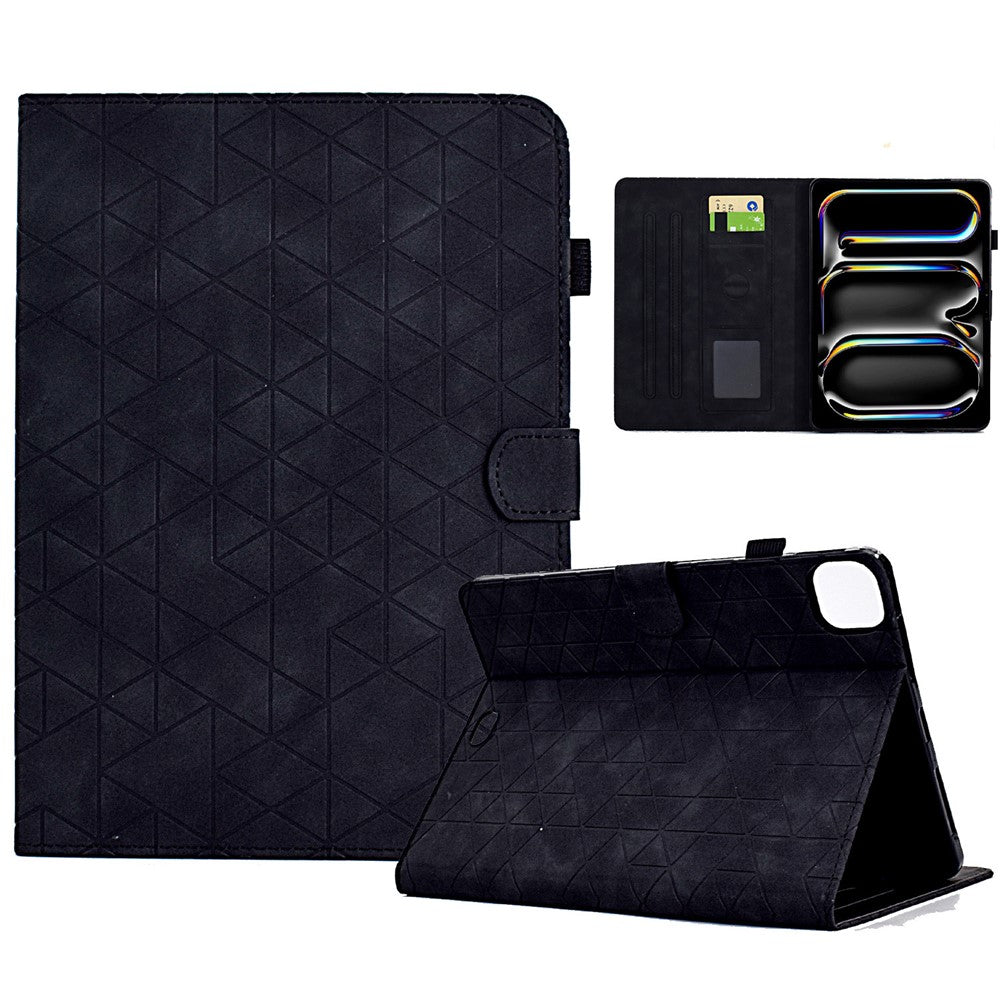 A6 For iPad Pro 11 (2024) Case Card Slots Stand Rhombus Auto Wake  /  Sleep Leather Tablet Cover