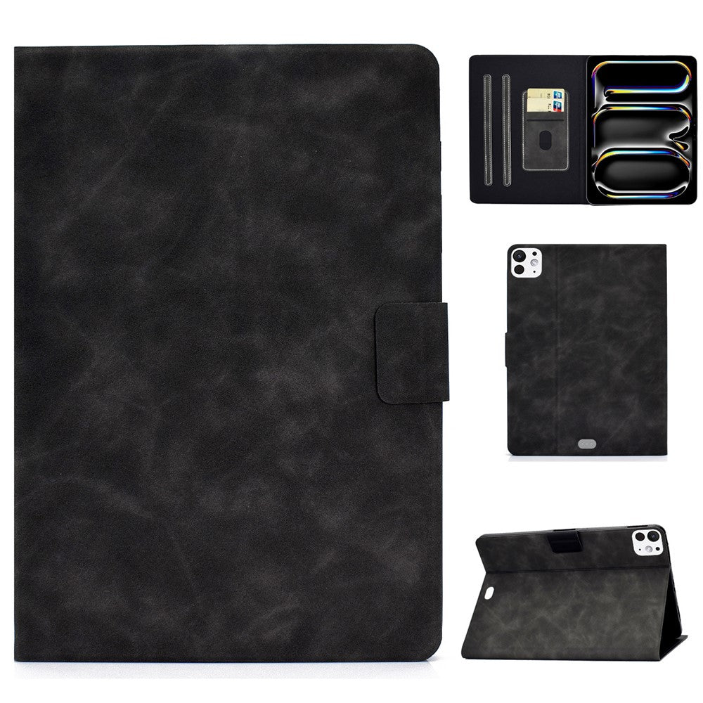 For iPad Pro 11 (2024) Case Cowhide Texture Leather Tablet Cover Multi-Angle Viewing - TechGearPal