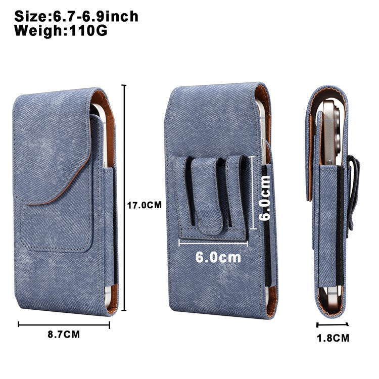 6.7  /  6.9 inch Phone Case Holster for iPhone 16 Pro Max  /  Samsung Galaxy S25 Ultra  /  S24 Ultra , Jeans Cloth Texture Belt Clip Leather Ba - TechGearPal