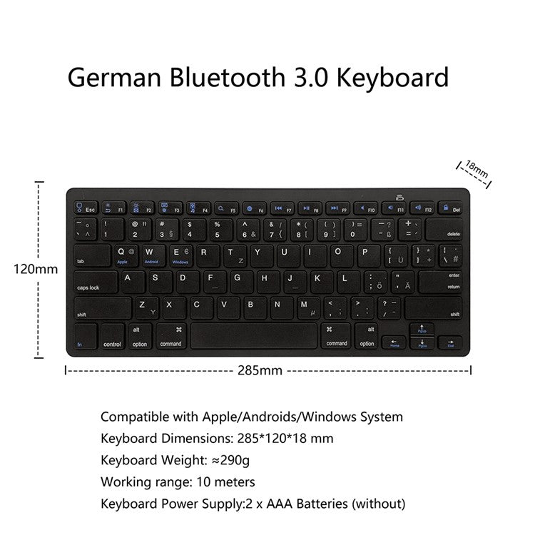 X5 Lightweight Ultra-thin Bluetooth-compatible Keyboard Portable Wireless Keyboard for Apple/Android OS (German - TechGearPal
