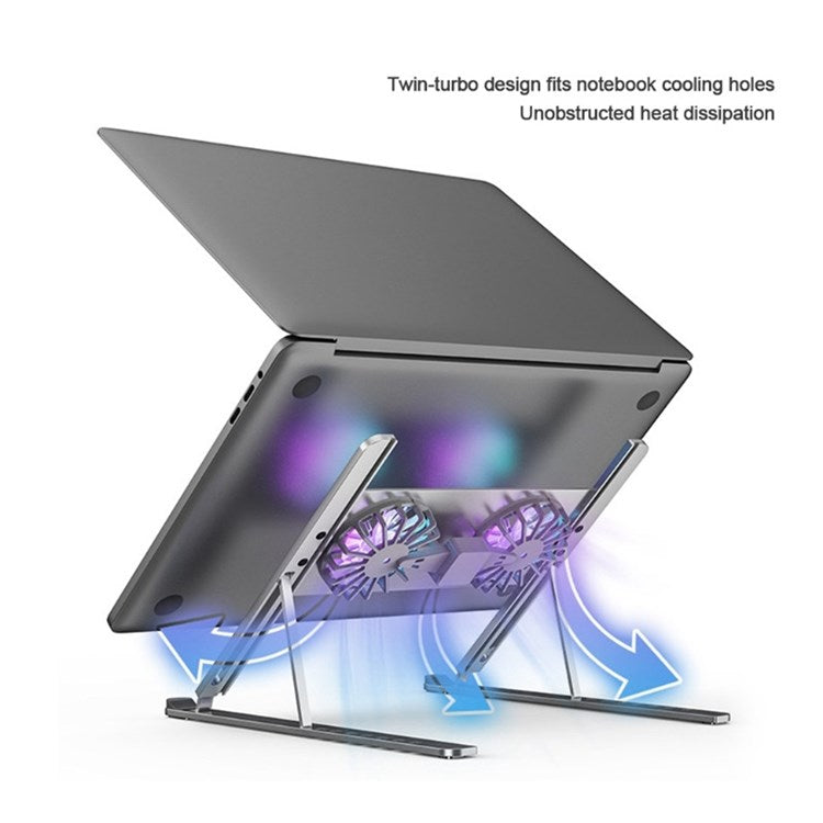 P11F Portable Folding Laptops Stand Aluminum Alloy Adjustable Desktop Tablets Holder with 2 Cooling Fan for Tablets, Notebooks - TechGearPal