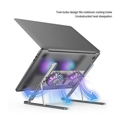 P11F Portable Folding Laptops Stand Aluminum Alloy Adjustable Desktop Tablets Holder with 2 Cooling Fan for Tablets, Notebooks - TechGearPal