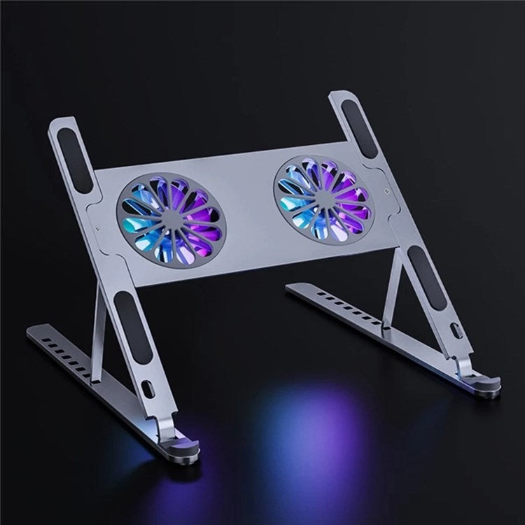 P11F Portable Folding Laptops Stand Aluminum Alloy Adjustable Desktop Tablets Holder with 2 Cooling Fan for Tablets, Notebooks - TechGearPal