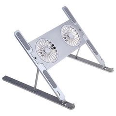 P11F Portable Folding Laptops Stand Aluminum Alloy Adjustable Desktop Tablets Holder with 2 Cooling Fan for Tablets, Notebooks - TechGearPal