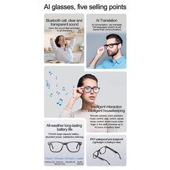 W100 AI Translation Smart Glasses Bluetooth-Compatible Call Music Fashion Sports IP67 Waterproof Hall Sensor Glasses - TechGearPal