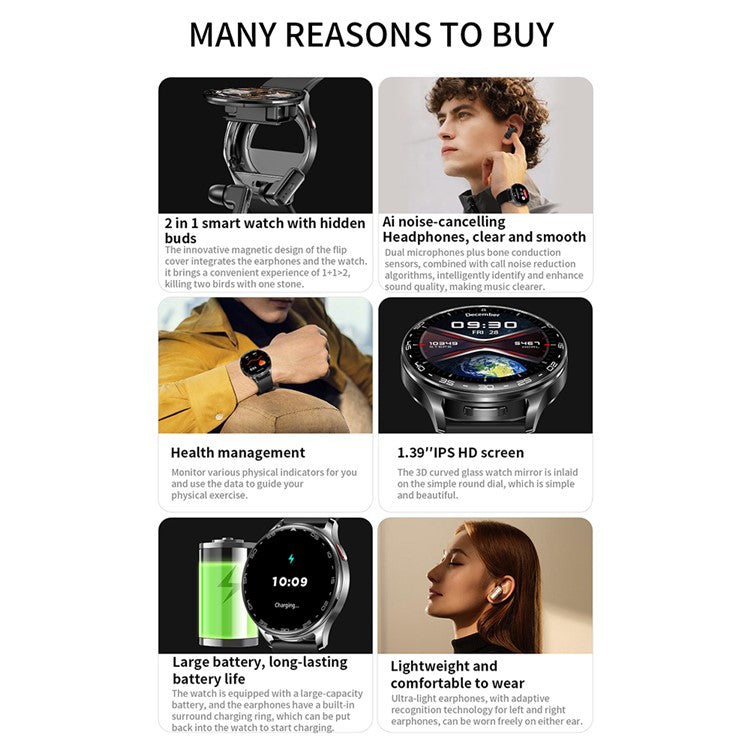 T97 2 in 1 Smart Watch with Wireless Earbuds Bluetooth-Compatible Call Health Monitoring Sports Waterproof Watch - TechGearPal