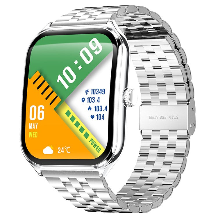 MT61 Ultra Thin Smart Watch 1.96 Inch AMOLED Curved Screen Bluetooth-Compatible Calling Health Monitor, Steel Strap - TechGearPal