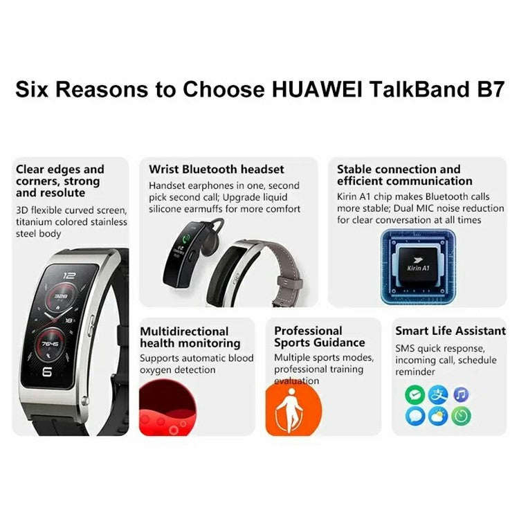 HUAWEI B7 2-in-1 Bluetooth-compatible Earphone AMOLED Screen Smart Wristband Pedometer Sports Bracelet - TechGearPal