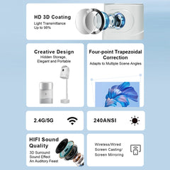 TS-9pro 1080P Projector with Hidden Bracket Auto Focus Keystone Correction Home Theater 1+8G