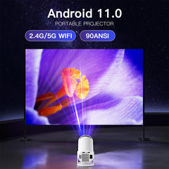HY300-H713 600P Portable Mini Projector LED 130 ANSI Lumens Android 11 WiFi BT5.4 Projector for Home / Office