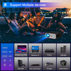 T7 1080P HD Video Mini Projector Portable 200ANSI Movie Projector with Synchronize Smartphone Screen Function
