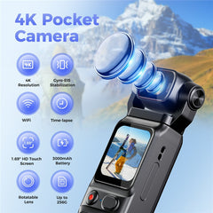 L18 1.69 Inch Touch Screen 4K Wireless Action Camera Gyroscope Stabilization Pocket Camera for Outdoor Recording