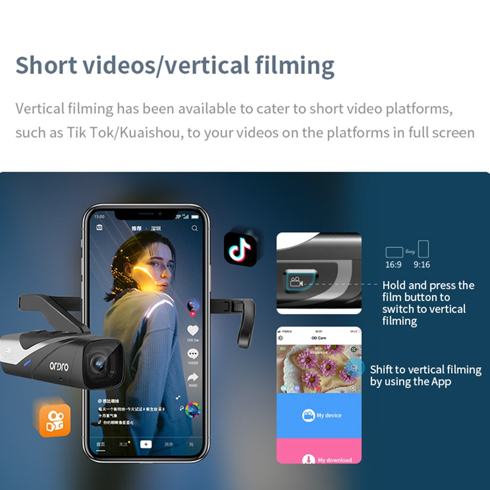 ORDRO EP8 Head Mounted Camera FPV Capture Camcorder Video Camera 4K 60fps Vlogging Camera - TechGearPal