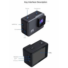 F300AB-R 2 Inch 4K WiFi Action Camera with HD Touch Screen 30m Underwater Camera with Waterproof Case - TechGearPal