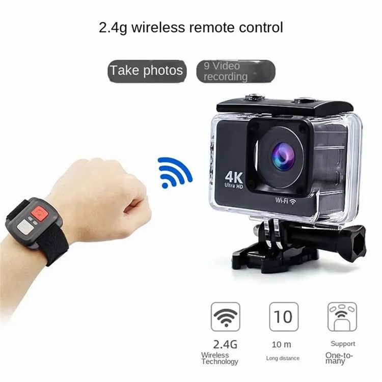F300AB-R 2 Inch 4K WiFi Action Camera with HD Touch Screen 30m Underwater Camera with Waterproof Case - TechGearPal