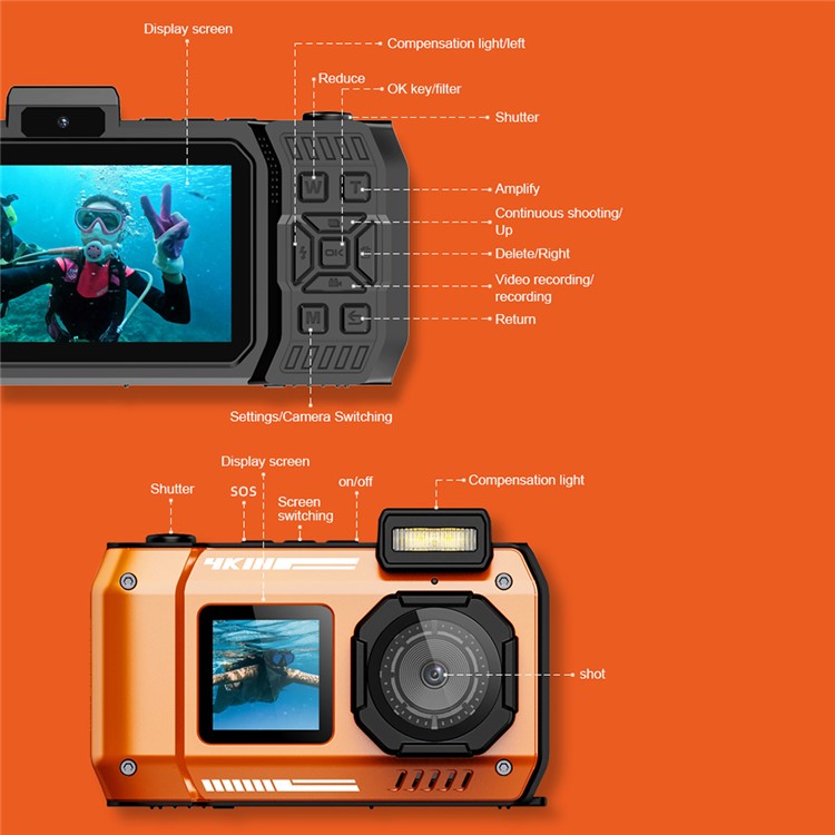 D50 Waterproof Action Camera Outdoor Sports Dual Screen Camera with 32G TF Card + Card Reader - TechGearPal