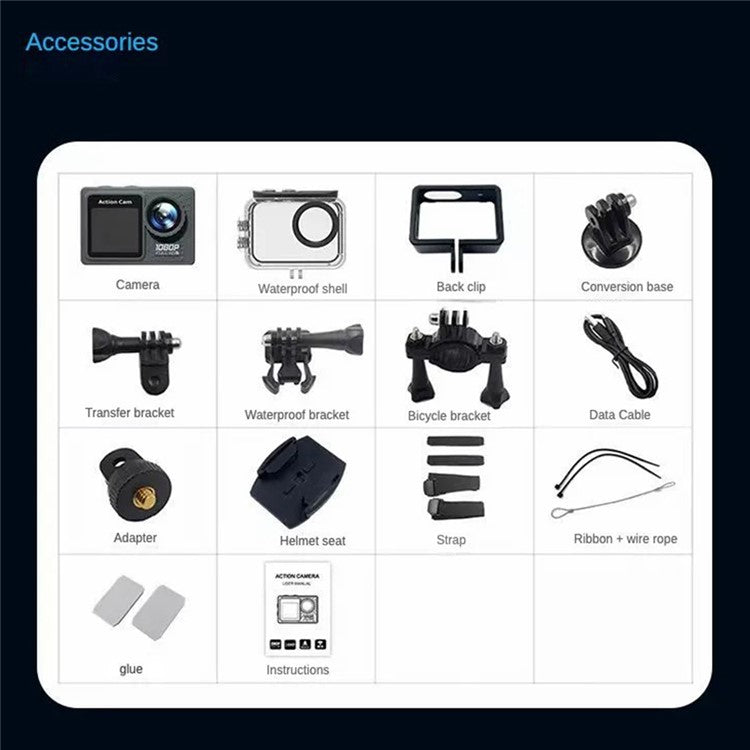 F502AA-G 2 Inch Wide Angle 1080P HD WiFi Action Camera with 30m Waterproof Case - TechGearPal